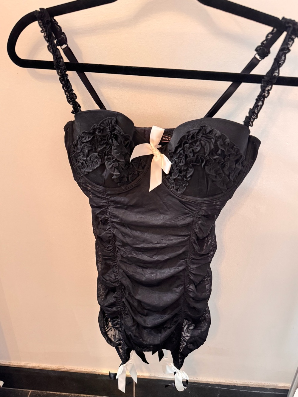 Victoria’s Secret -Black Ruffled teddy with Bow - Women Intimates & Sleepwear